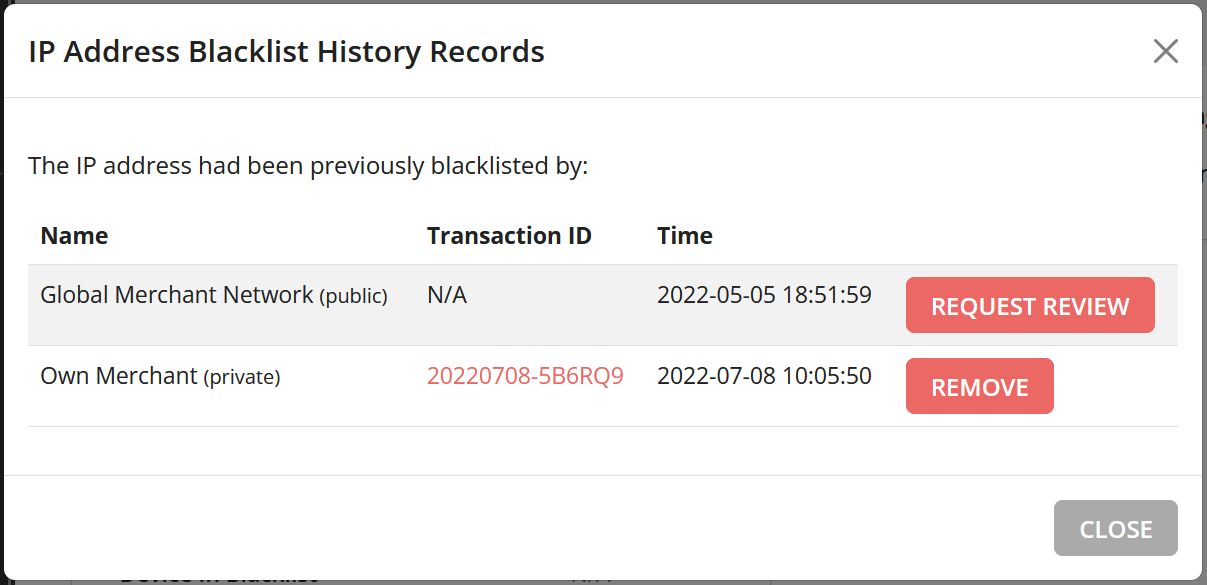 Blacklist History Record Example