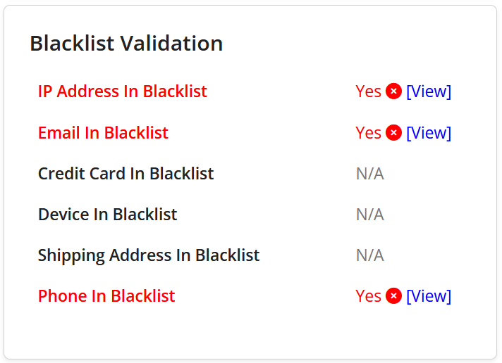 Blacklist Validation Example in Transaction Detail Page