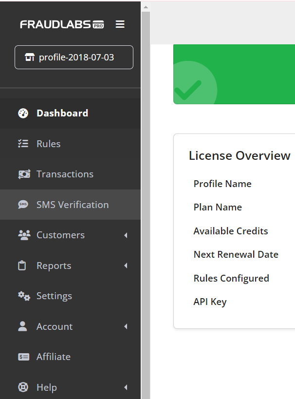 Showing how to access FraudLabs Pro account dashboard from the main merchant dashboard.