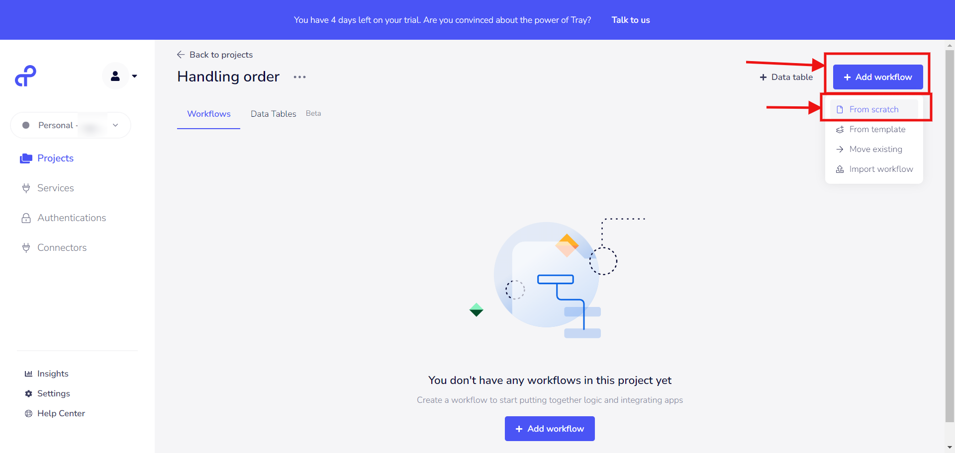 Add a workflow from scratch in Tray.io