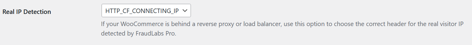 Real IP Detection setting in FraudLabs Pro for WooCommerce plugin