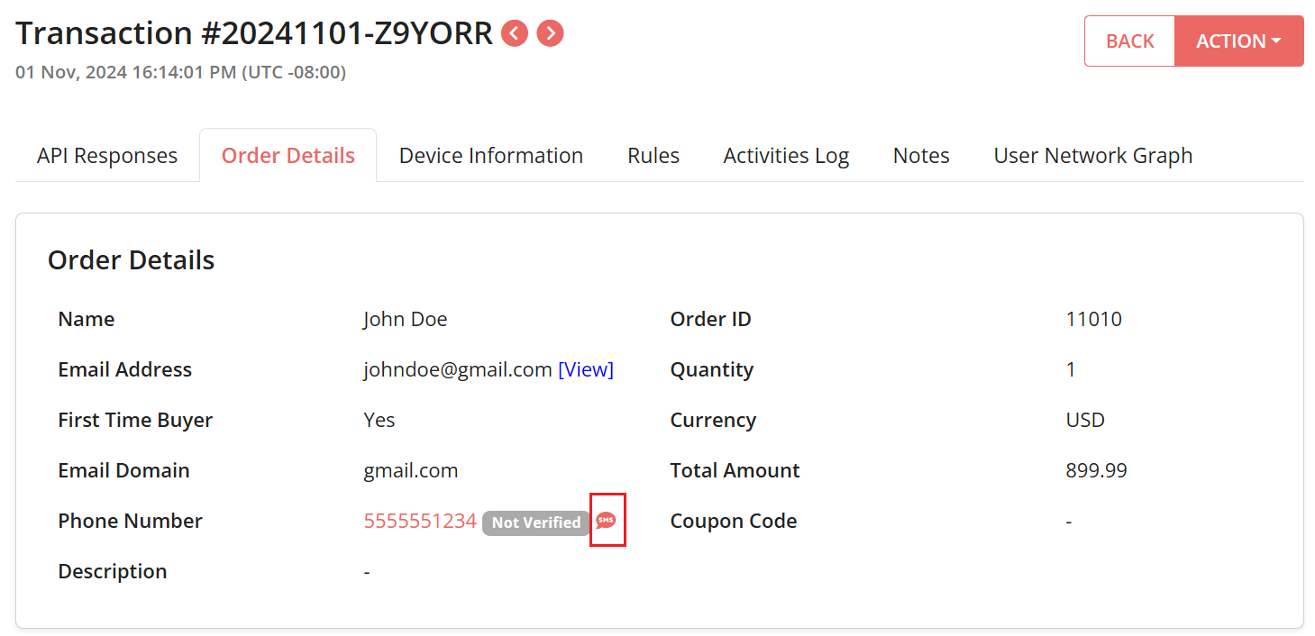 order re-authentication by sms